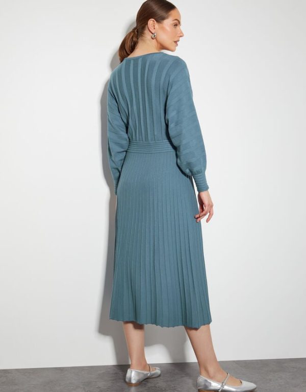 Monsoon Wynn Knit Wrap Midi Dress Blue - Image 3