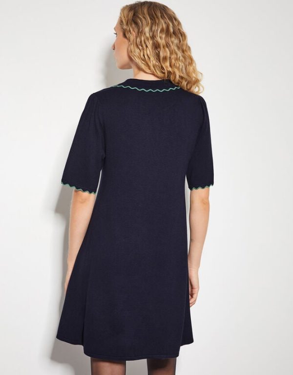 Monsoon Cole Scallop Collar Knit Mini Dress Blue - Image 3