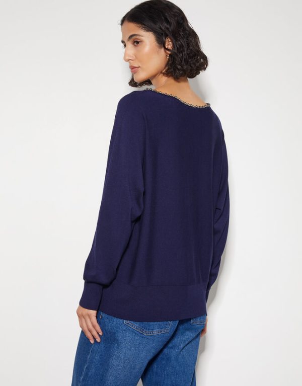 Monsoon Bliss Bead Neck Jumper Blue - Image 3