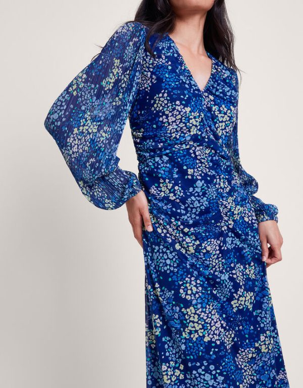 Monsoon Micola Print Mesh Dress Blue - Image 2