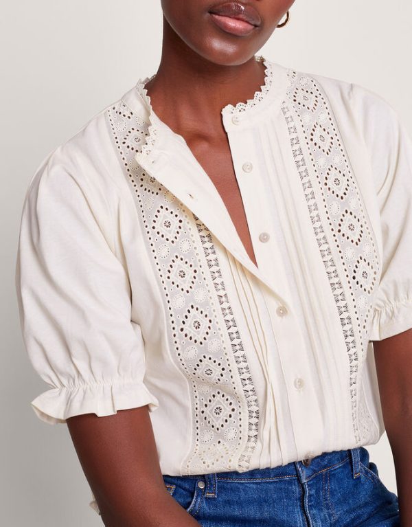 Monsoon Livvy Lace Trim Top Ivory - Image 3