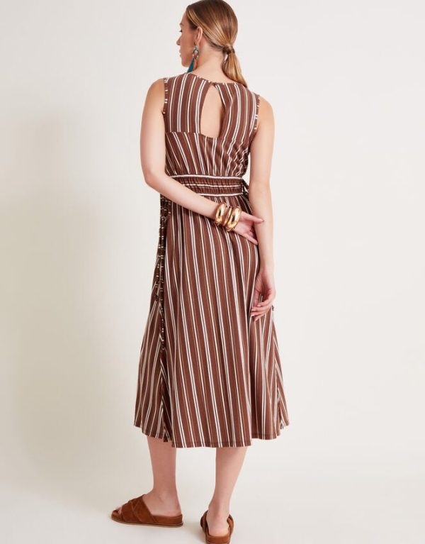 Monsoon Stripe Jersey Dress Brown - Image 3