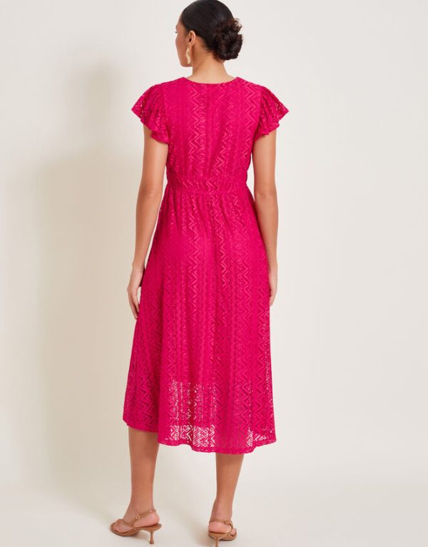 Monsoon Lo Lace Jersey Ruffle Dress Pink - Image 3