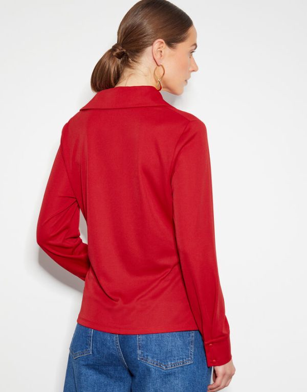 Monsoon Dalia Drape Jersey Shirt Red - Image 3