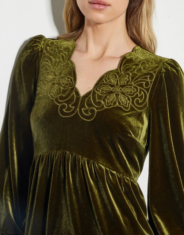 Monsoon Vicki Embroidered Velvet Mini Dress Green - Image 3