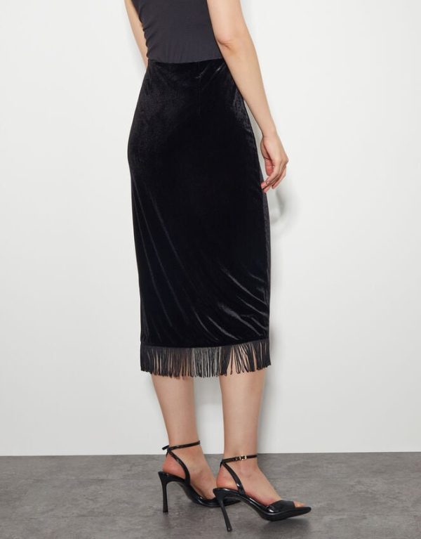 Monsoon Tia Velvet Tassel Midi Skirt Black - Image 3