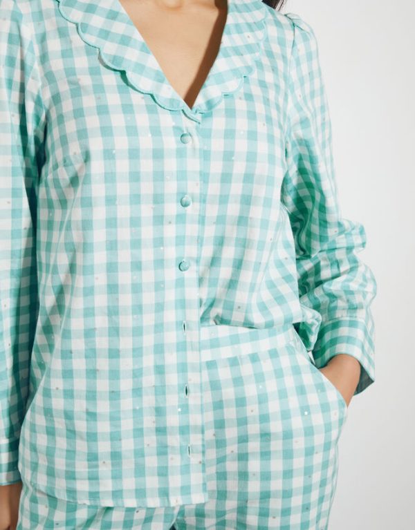 Monsoon Clementine Gingham Pyjama Set Teal - Image 3