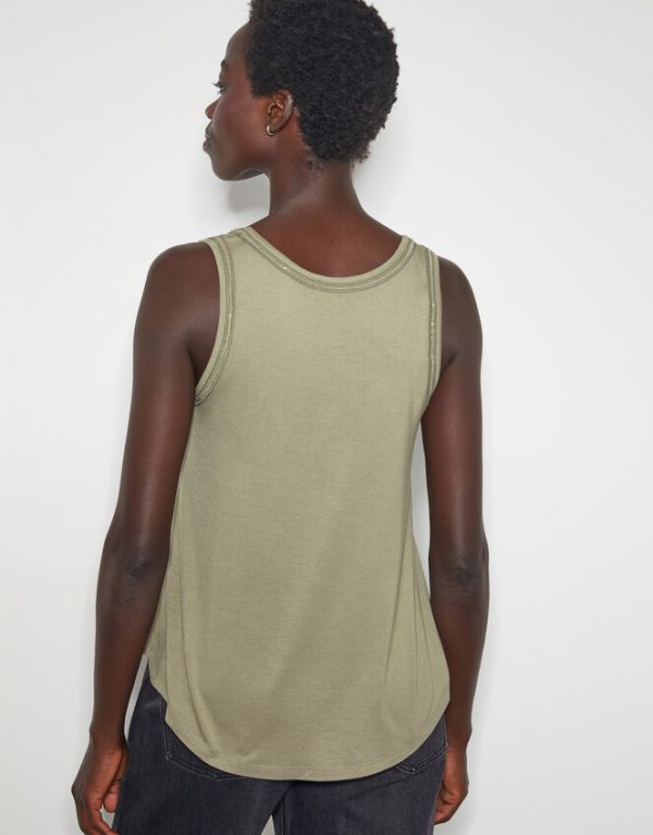 Monsoon Jess Jersey Cami Top Green - Image 3