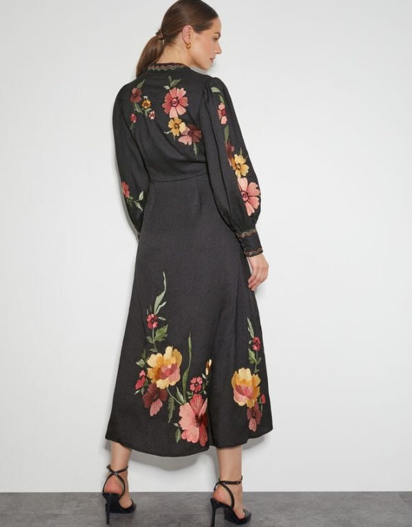 Monsoon Lyra Embroidered Midi Dress Black - Image 3