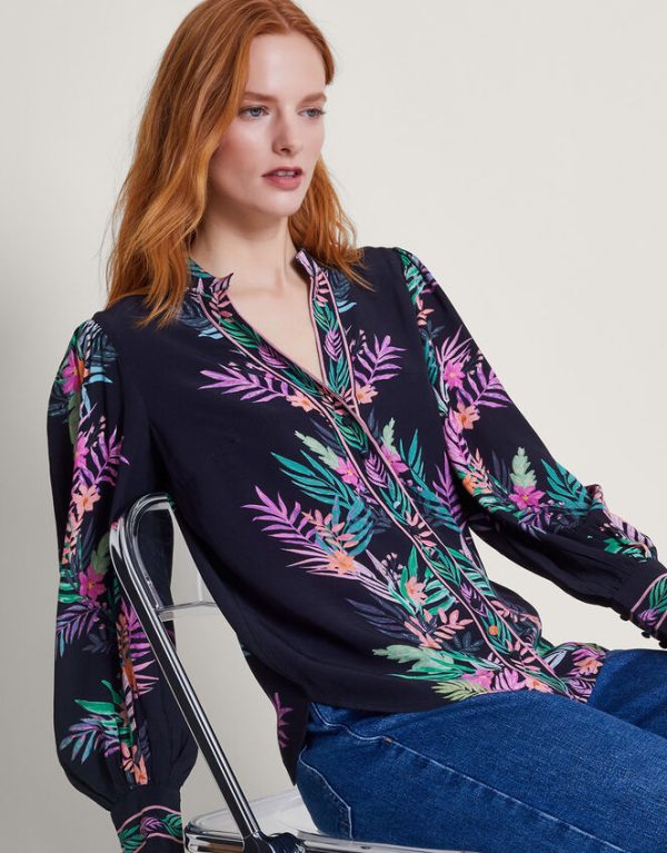 Monsoon Mirella Palm Print Blouse Black - Image 2