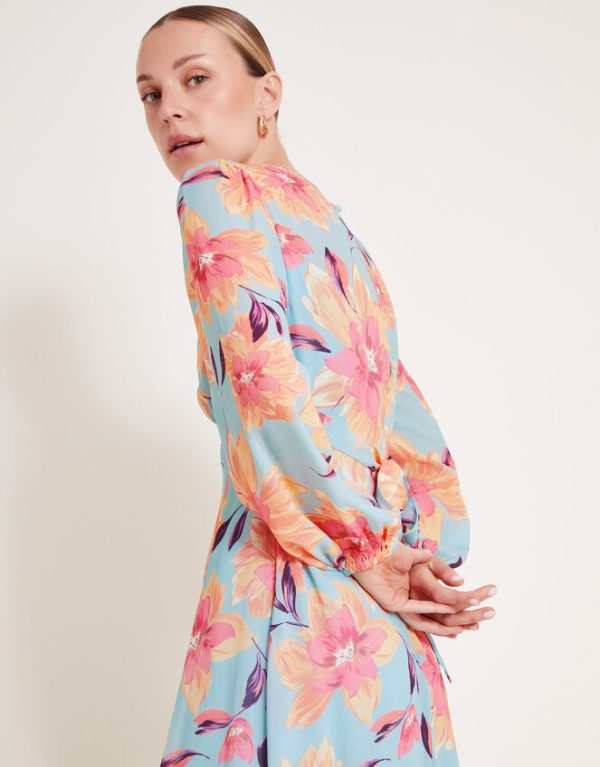 Monsoon Lilith Floral Print Dress Blue - Image 4