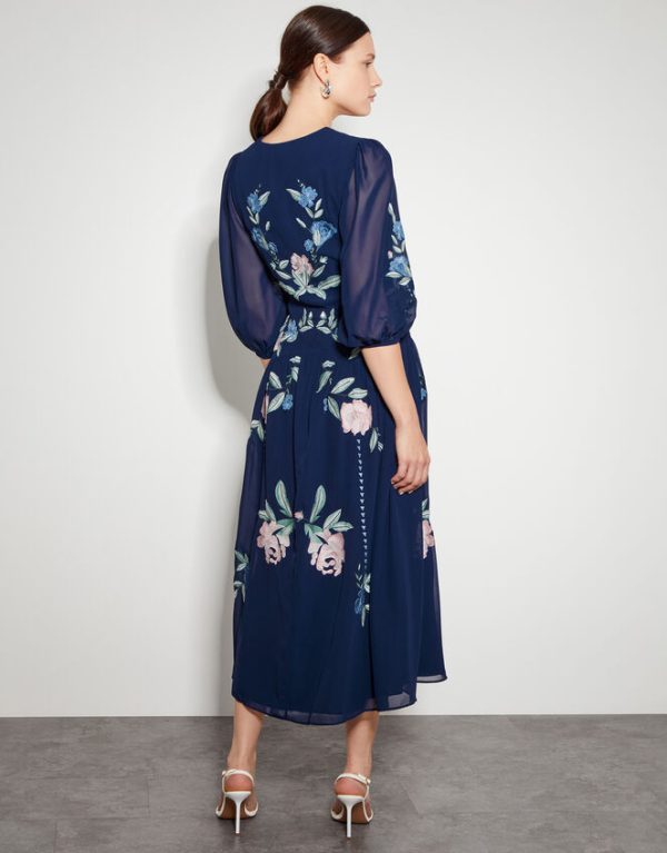 Monsoon Delilah Embroidered Midi Dress Blue - Image 3