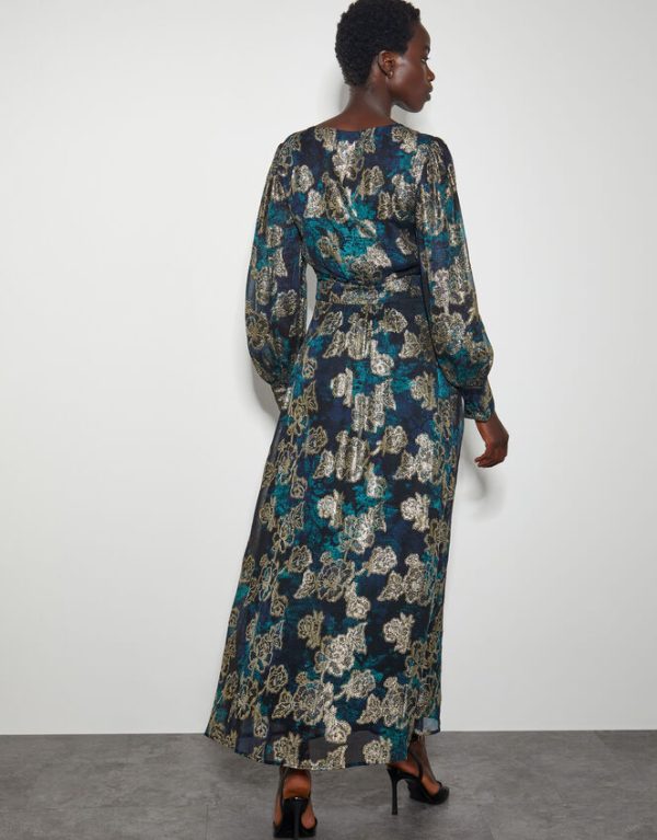 Monsoon Tora Foil Floral Maxi Dress Blue - Image 3