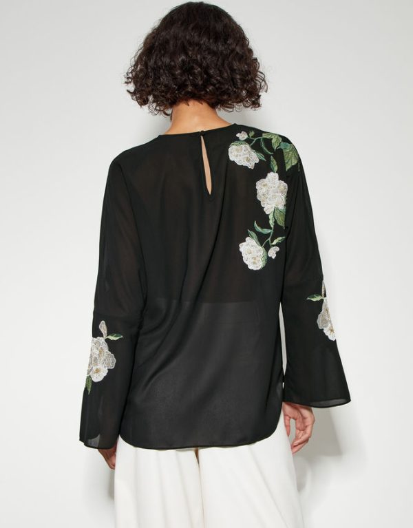 Monsoon Ariah Floral Satin Blouse Black - Image 3