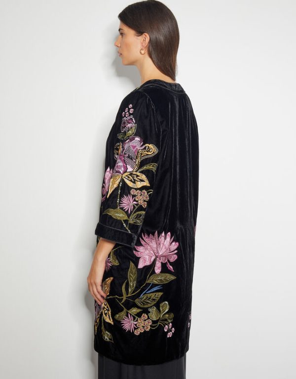 Monsoon Freya Velvet Embroidered Kimono Black - Image 3