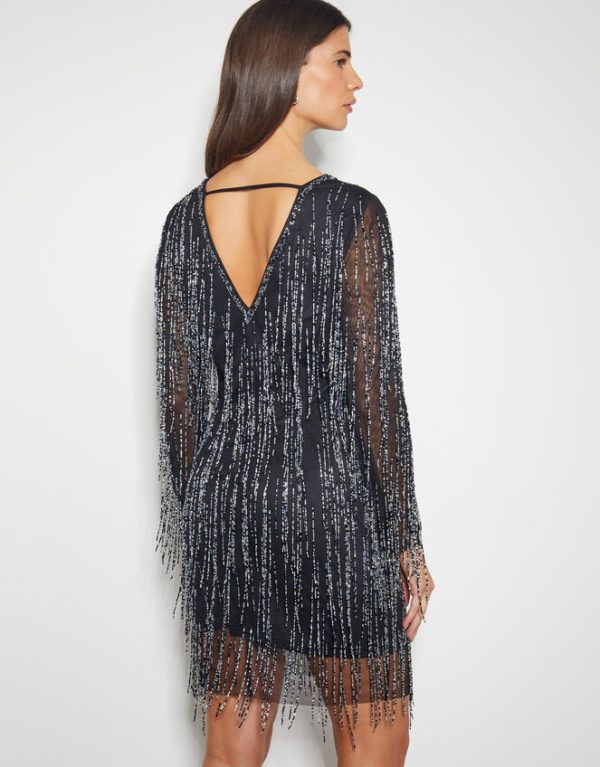 Monsoon Sylvia Embellished Fringe Dress Black - Image 3