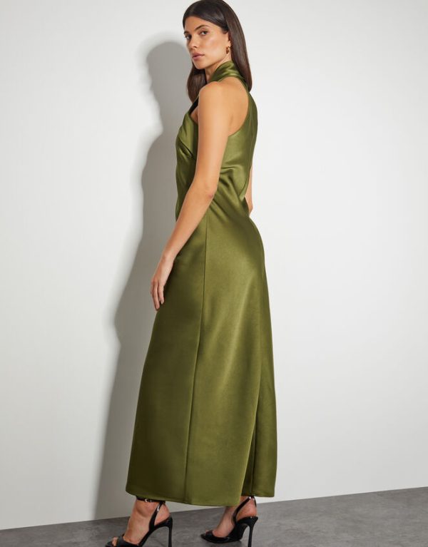 Monsoon Jodie Halter Satin Maxi Dress Green - Image 3