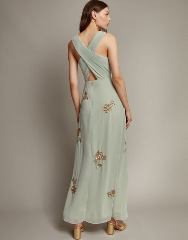 Monsoon Sarah Embellished Cowl Neck Maxi Dress Green - Image 3