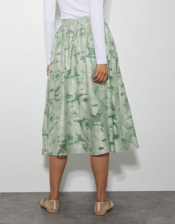 Monsoon Josie Floral Jacquard Midi Skirt Green - Image 3