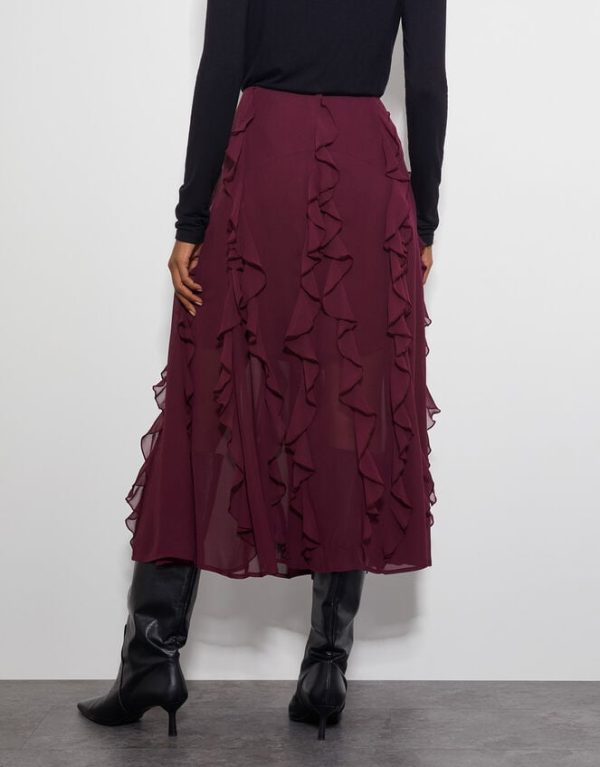 Monsoon Riley Ruffle Midi Skirt Red - Image 3