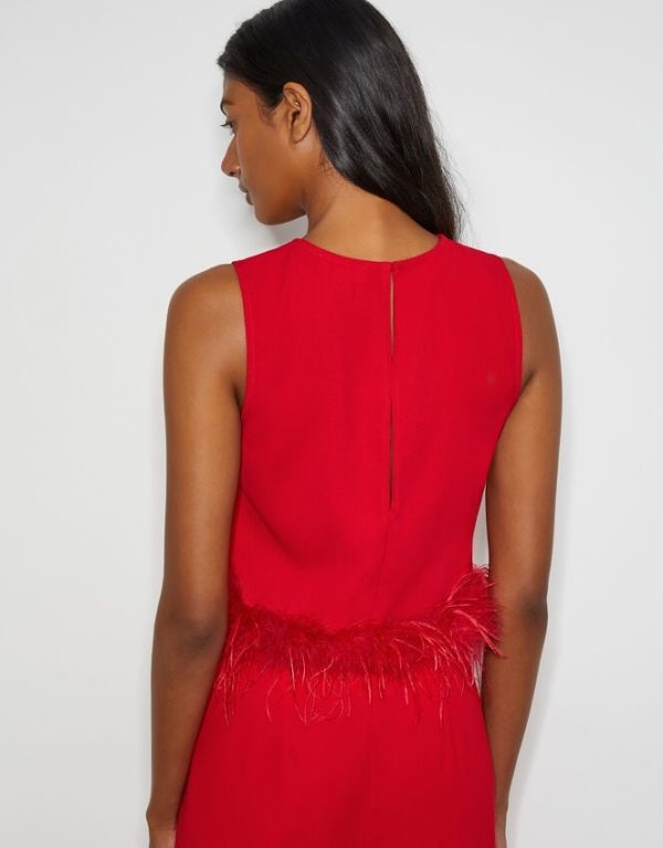 Monsoon Monsoon x Sarah Corbett-Winder Feather Trim Crop Top Red - Image 3