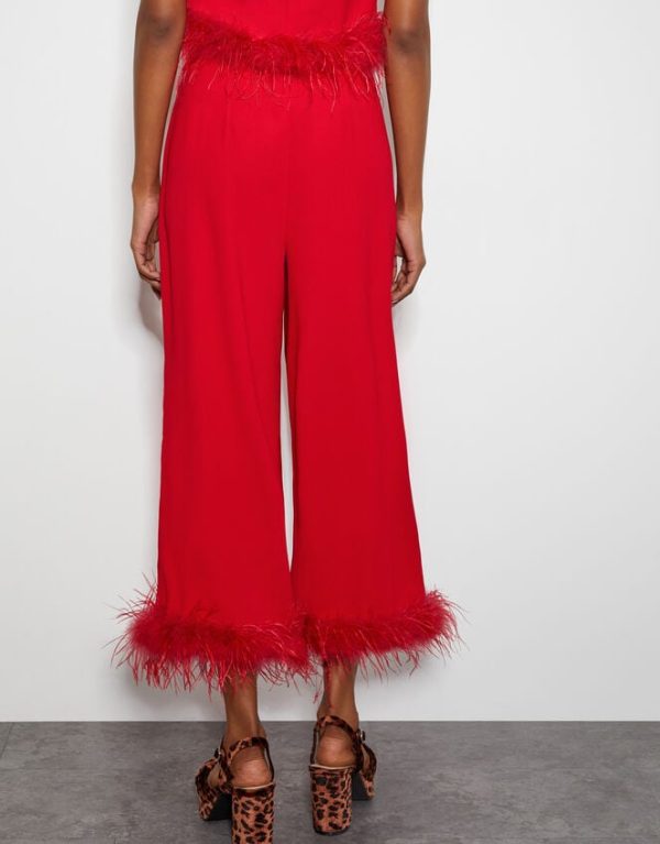 Monsoon Monsoon x Sarah Corbett-Winder Feather Trim Cropped Trousers Red - Image 3