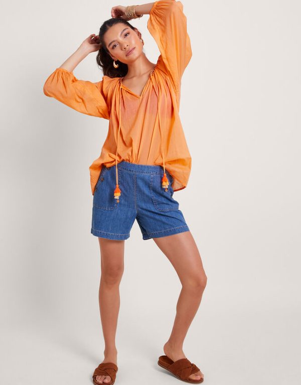 Monsoon Amy Tie Neck Top Orange - Image 2