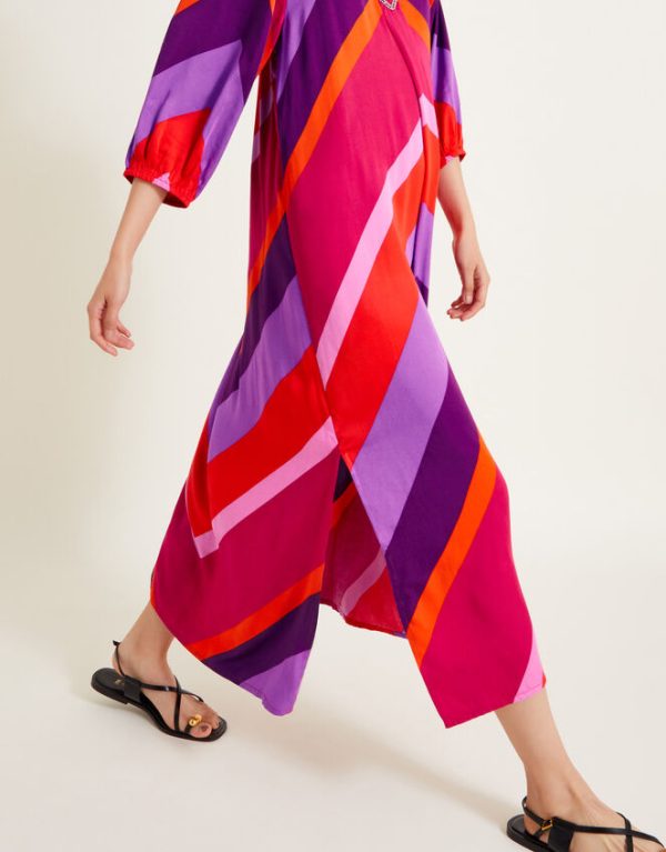 Monsoon Sonya Stripe Kaftan Dress Red - Image 3