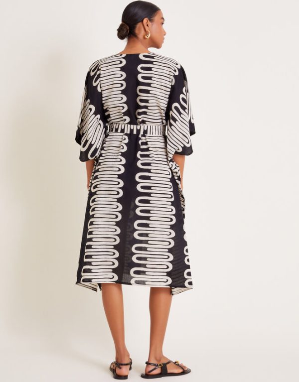 Monsoon Orla Geometric Print Kaftan Dress Black - Image 3