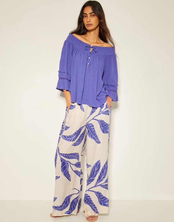 Monsoon Ava Off-The-Shoulder Smock Top Blue - Image 3