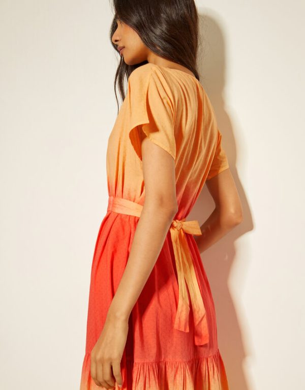 Monsoon Maya Dip Dye Tiered Midi Dress Orange - Image 3