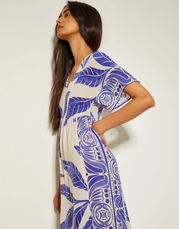 Monsoon Dina Palm Print Midi Dress White - Image 3