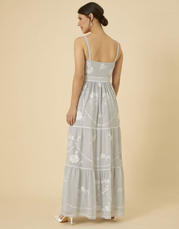 Monsoon Alexis Embellished Maxi Dress Silver - Image 3