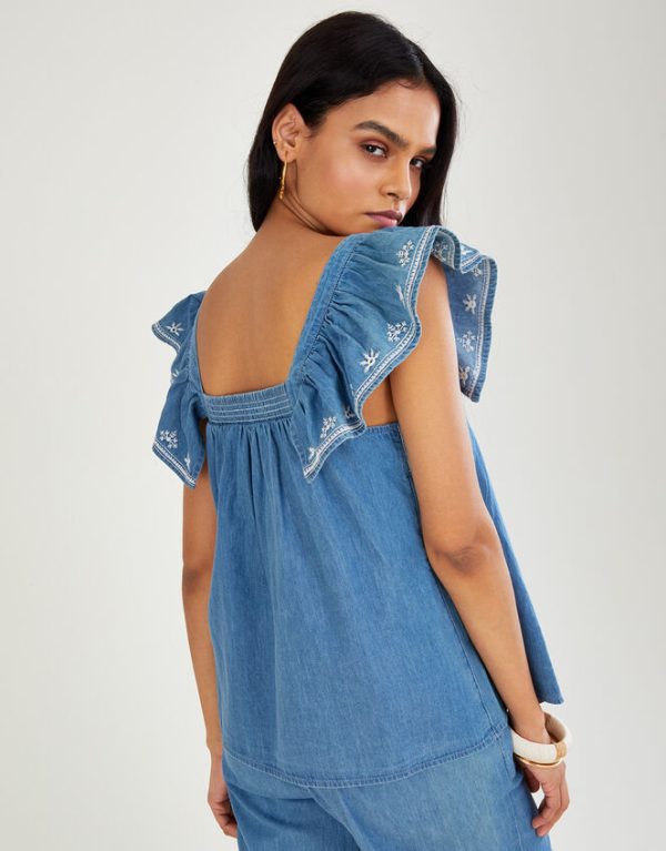 Monsoon Embroidered Denim Top Blue - Image 3