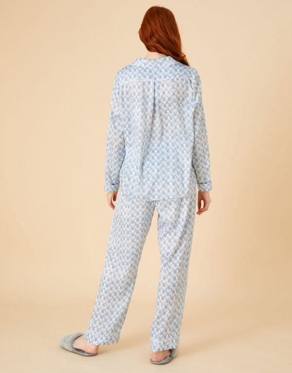 Monsoon Geometric Print Bridal Satin Pyjama Set Blue - Image 3