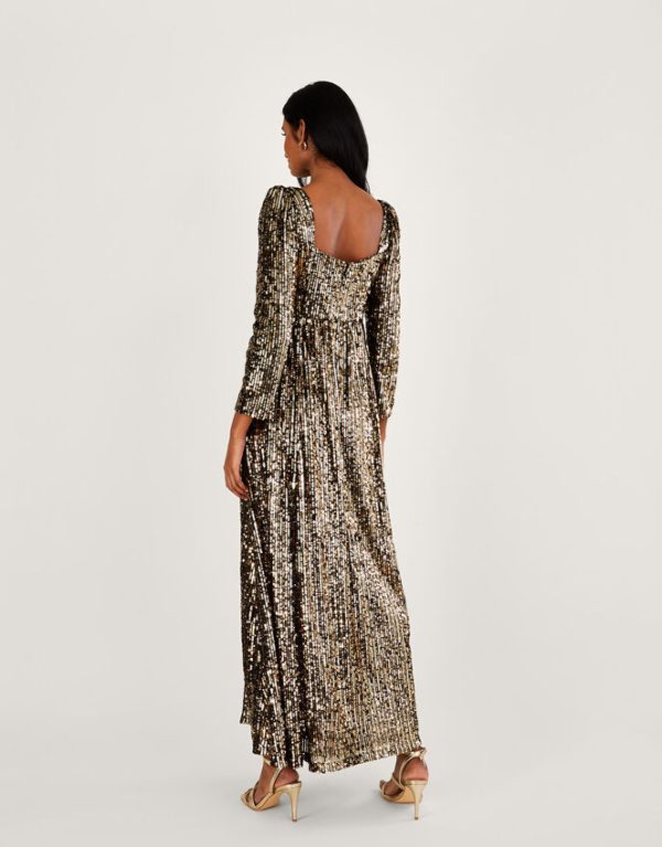 Monsoon Georgina Sequin Maxi Dress Gold - Image 3