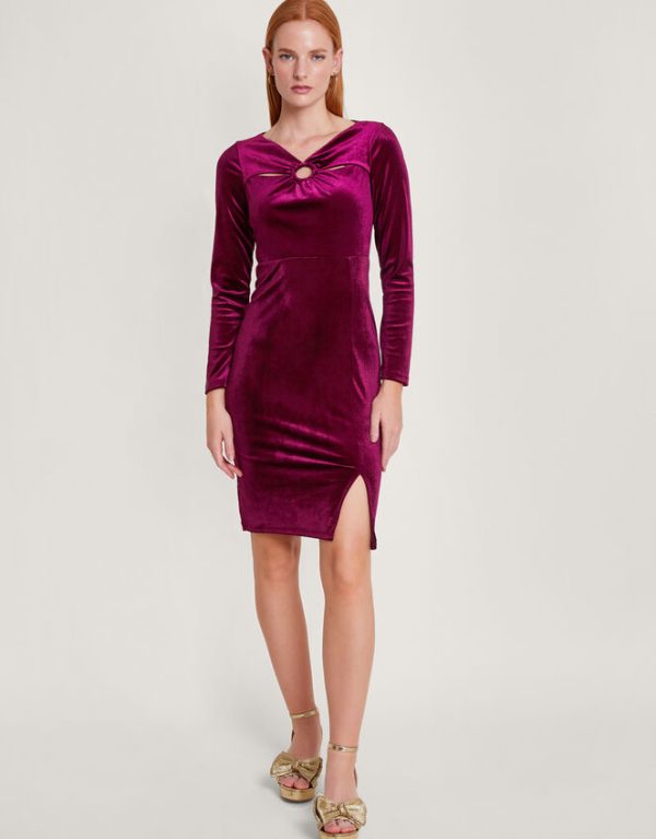 Monsoon Cece Velvet Shift Dress Red - Image 2