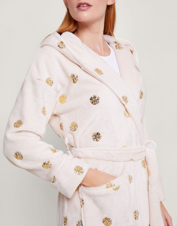 Monsoon Spot Foil Hooded Dressing Gown Ivory - Image 2