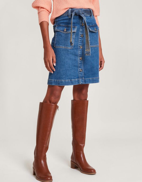 Monsoon Denim Button Through Belted Skirt Blue - Image 2