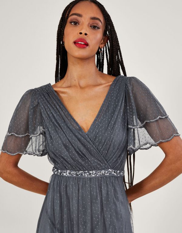 Monsoon Isla Spot Mesh Maxi Dress Blue - Image 2