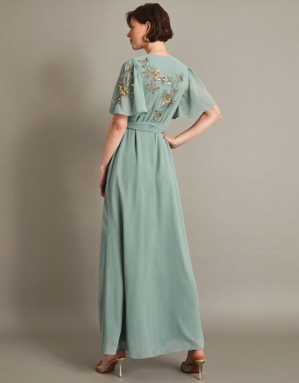 Monsoon Sarah Embellished Wrap DressGreen - Image 3