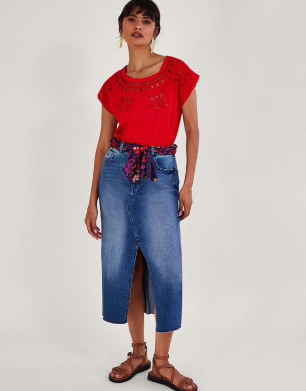 Monsoon Floral Cut-Out T-Shirt Red - Image 2