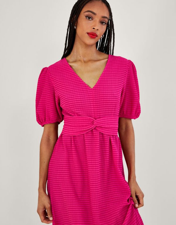 Monsoon Twist Detail Jersey Midi Dress Pink - Image 2