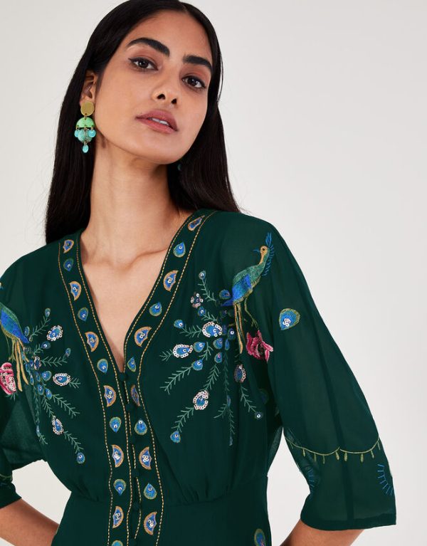 Monsoon Perla Embellished Tea Dress Green - Image 2