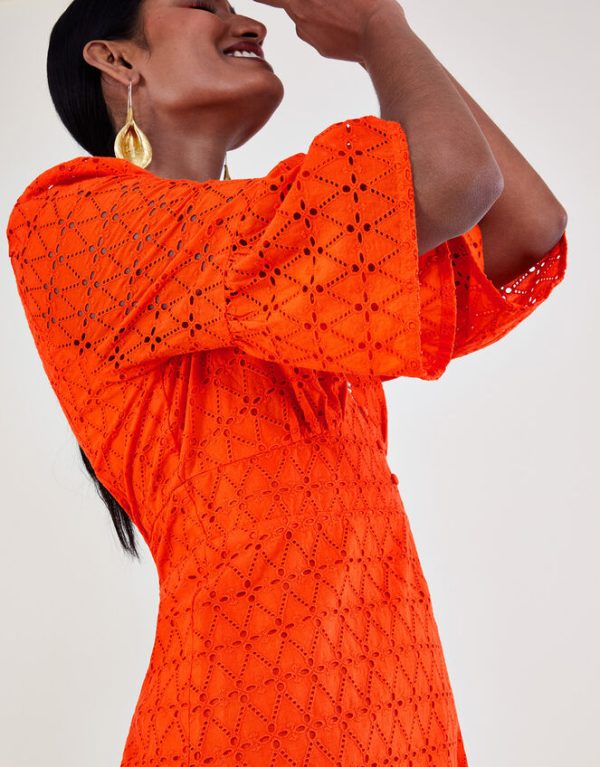 Monsoon Broderie Dress Orange - Image 2