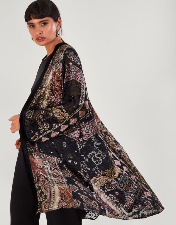 Monsoon Dahlia Velvet Kimono Black - Image 3