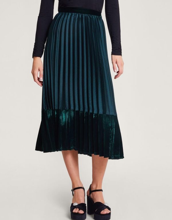 Monsoon Brielle Pleated Midi Skirt Green - Image 3