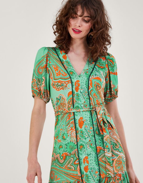 Monsoon Skye Scarf Print Dress Green - Image 2