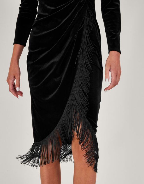 Monsoon Flossie Velvet Fringe Dress Black - Image 2