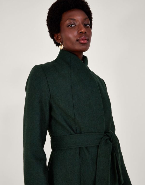 Monsoon Saskia Belted Coat Green - Image 3